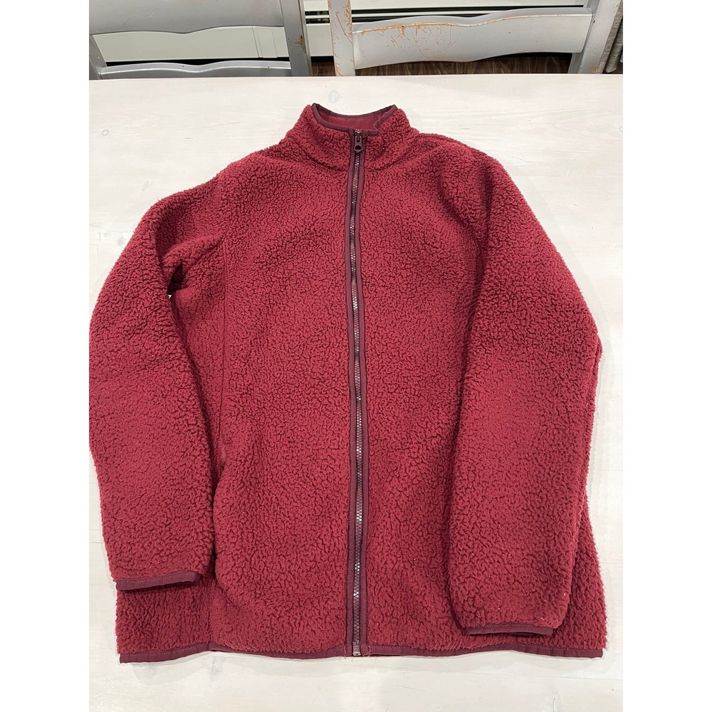 Lands End Womens Sherpa Fleece‎ Jacket Claret Red MEDIUM TALL